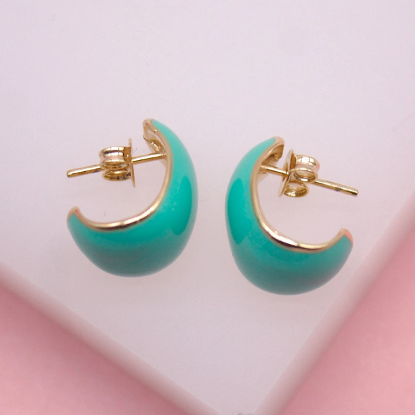 18k Gold Filled Colorful Hoops | Neon Enamel Hoop Earrings (K295)-3