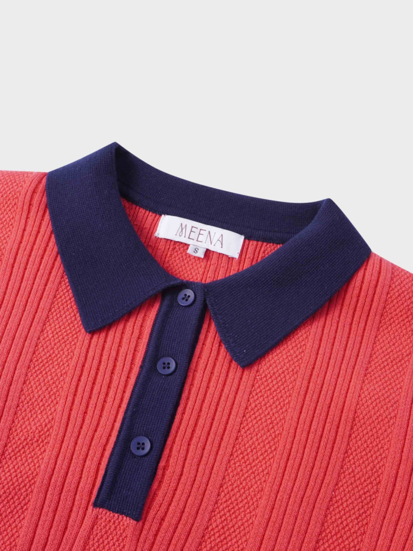 Knit Detail Collar Sweater-Fuchsia/Navy-3