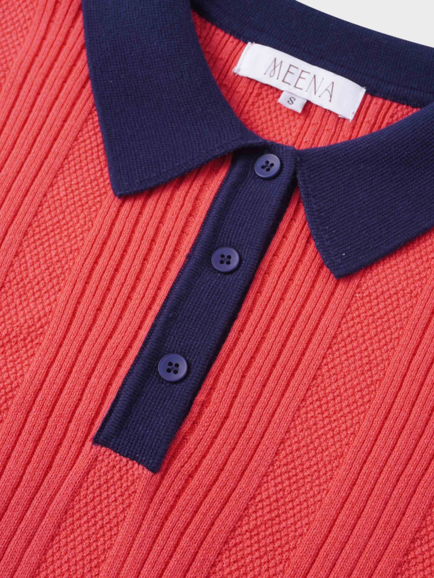 Knit Detail Collar Sweater-Fuchsia/Navy-4