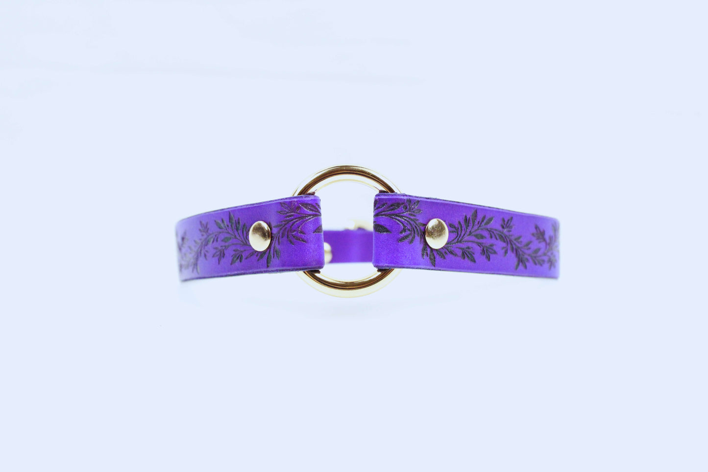 Leaf Pattern Submissive Day Collar – Purple Leather Discreet Jewelry-2