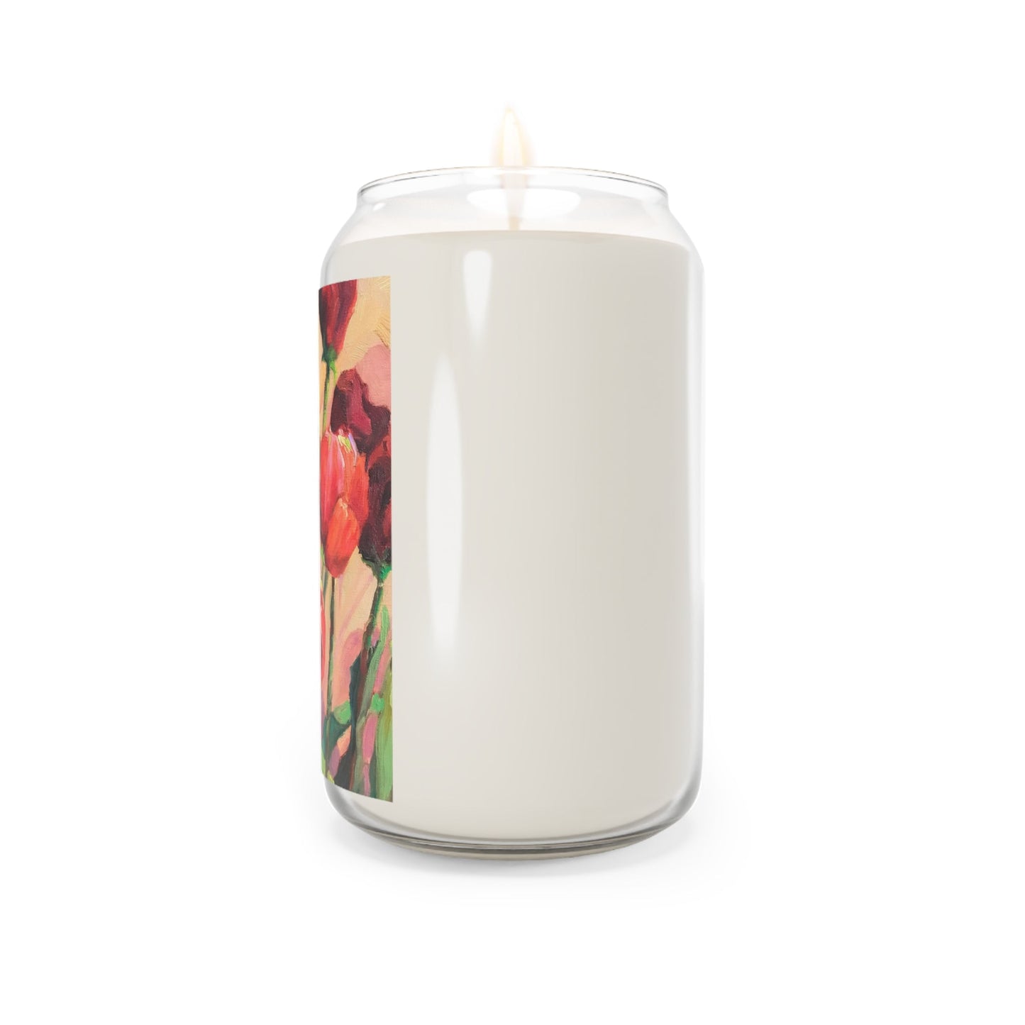 13.75oz Eco-Friendly Scented or Unscented Soy Wax Candle Jar with 'Tulips' Floral Artwork by American Artist Barbara Cleary-3