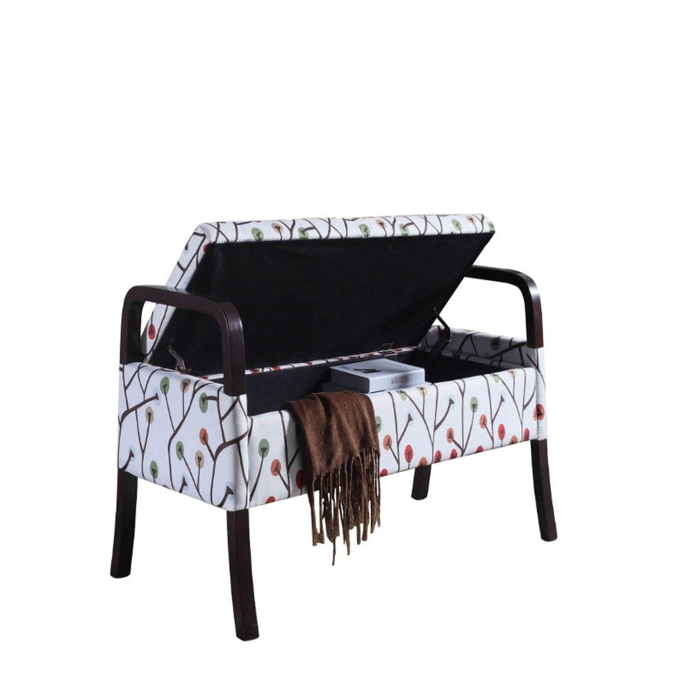 17" Dark Brown And Blue Upholstered 100% Polyester Floral Entryway Bench With Flip Top-2
