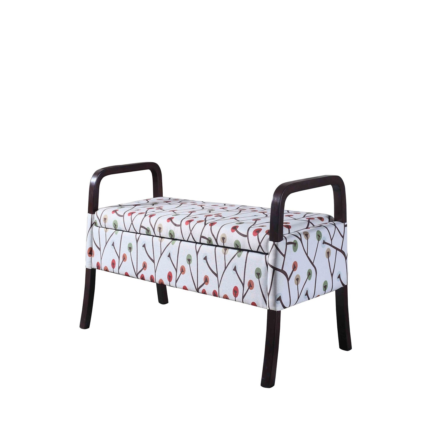 17" Dark Brown And Blue Upholstered 100% Polyester Floral Entryway Bench With Flip Top-3