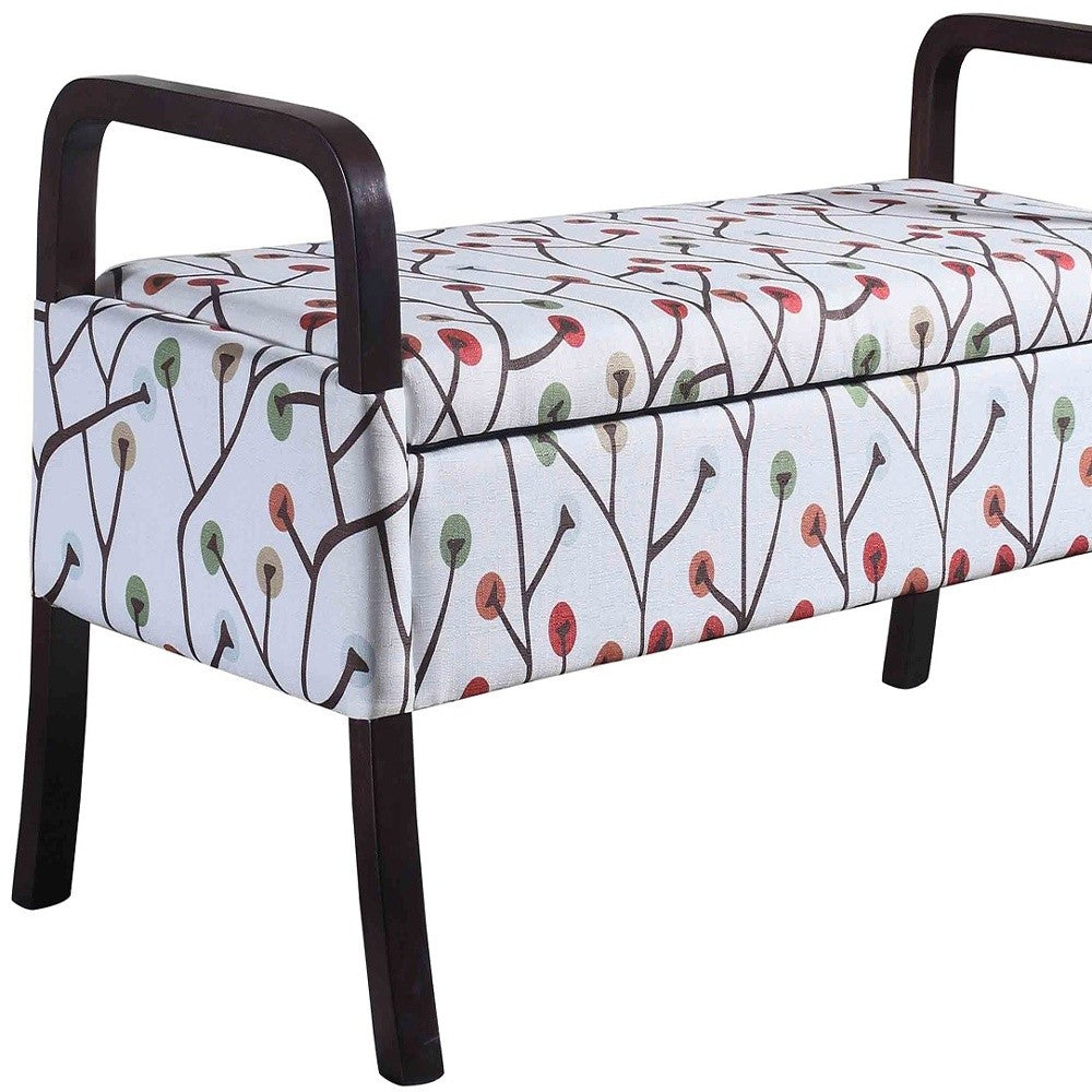 17" Dark Brown And Blue Upholstered 100% Polyester Floral Entryway Bench With Flip Top-4