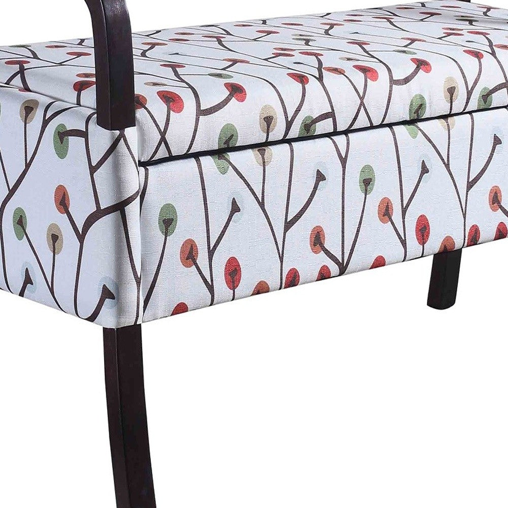 17" Dark Brown And Blue Upholstered 100% Polyester Floral Entryway Bench With Flip Top-5