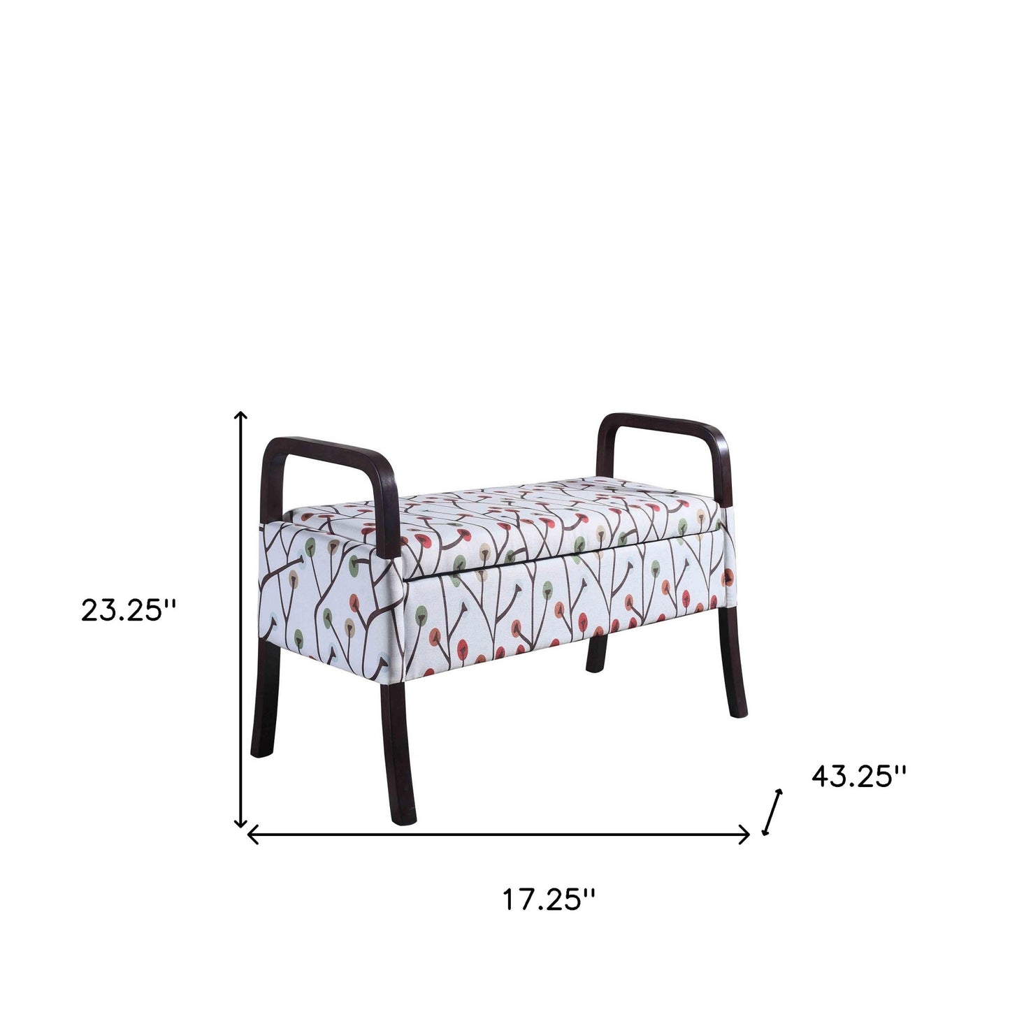 17" Dark Brown And Blue Upholstered 100% Polyester Floral Entryway Bench With Flip Top-7