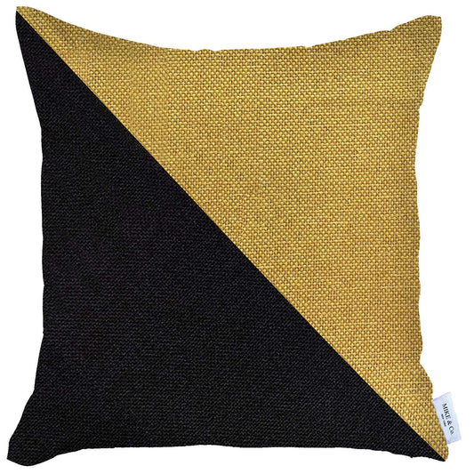 18" X 18" Yellow And Black Geometric Zippered Handmade Polyester Throw Pillow Cover-0
