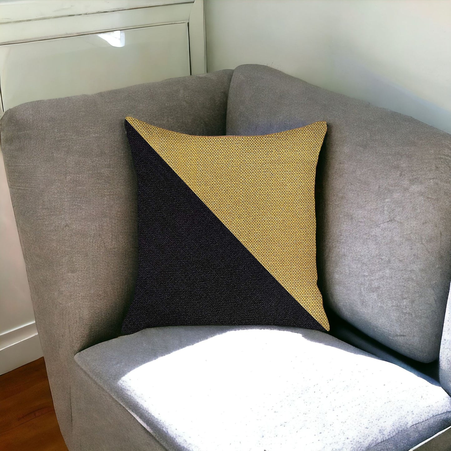 18" X 18" Yellow And Black Geometric Zippered Handmade Polyester Throw Pillow Cover-1