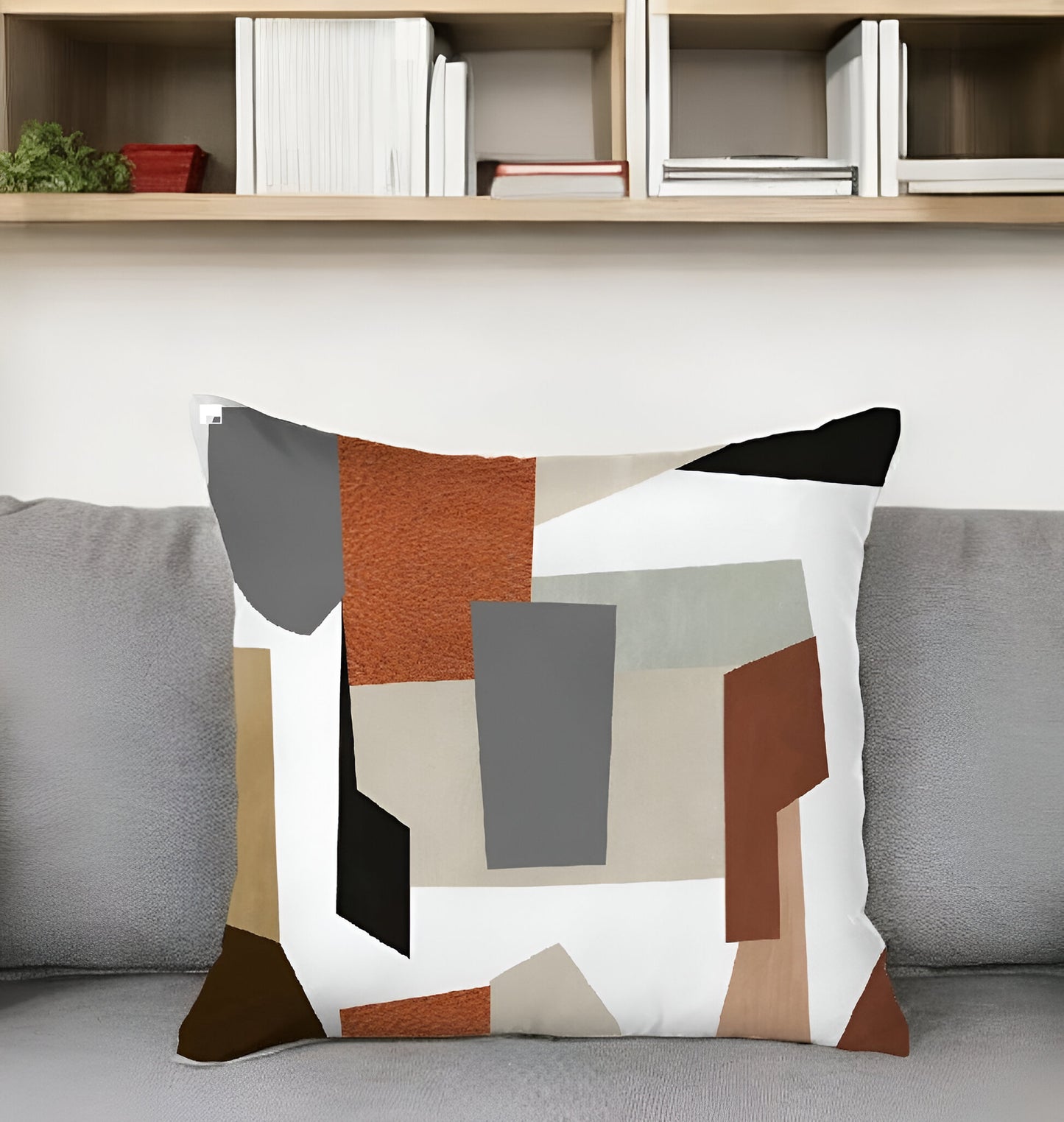 18" X 18" Black And Grey Abstract Zippered Handmade Polyester Throw Pillow Cover-1