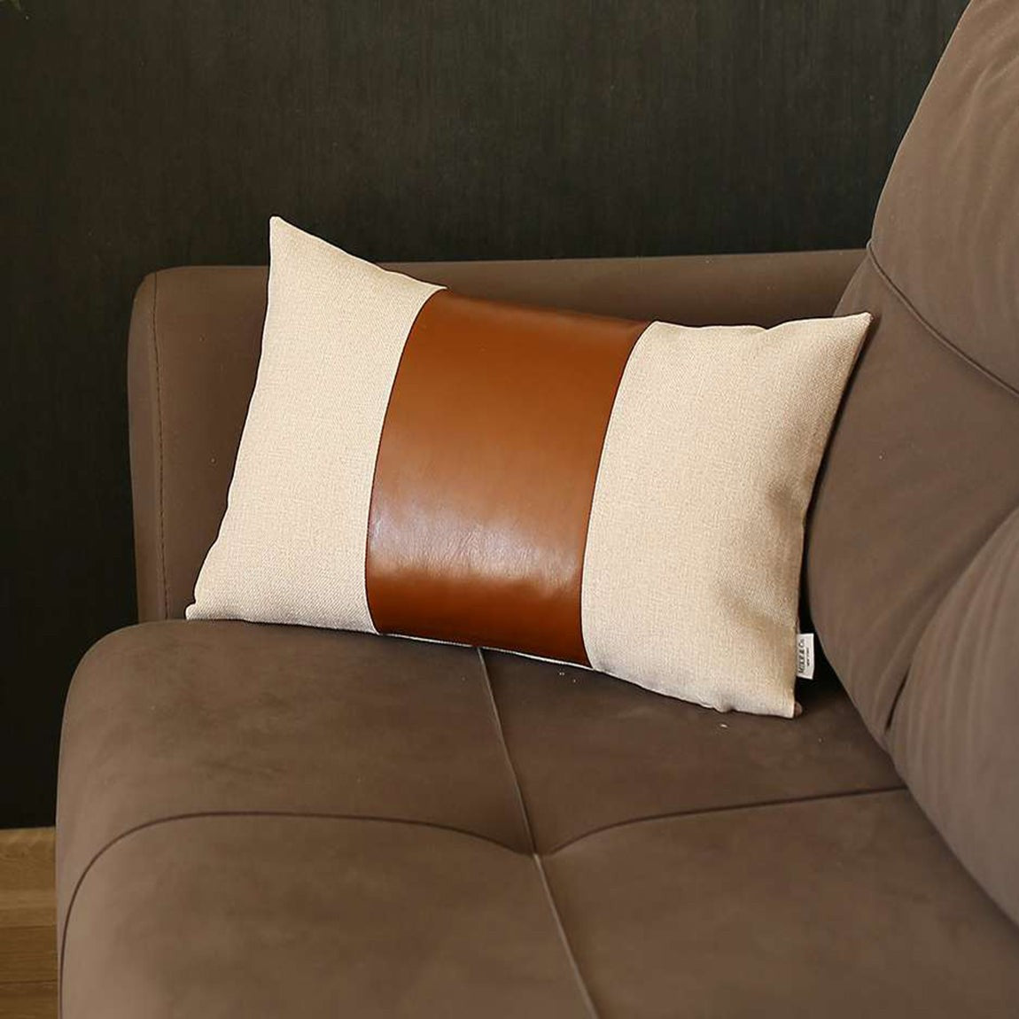 12" X 20" Grey And Brown Geometric Zippered Handmade Polyester Lumbar Pillow Cover-2