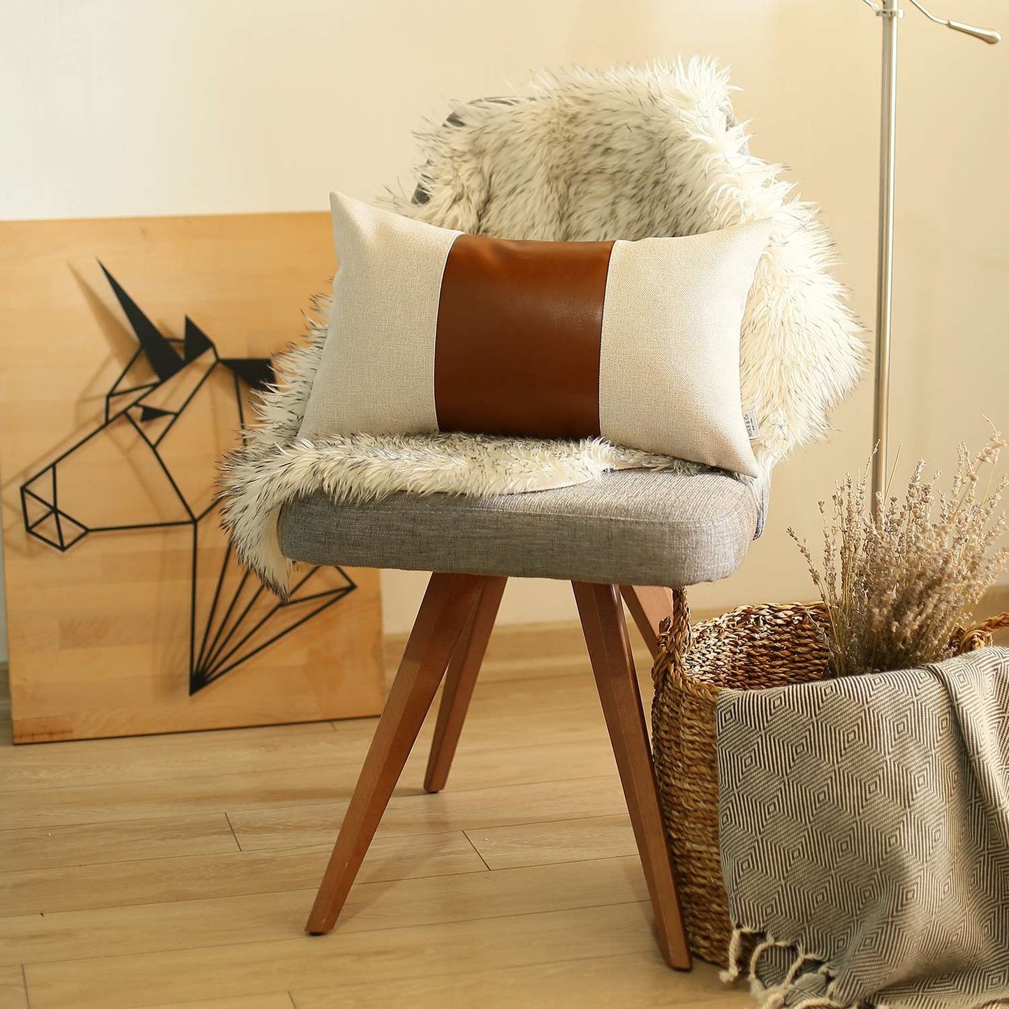 12" X 20" Grey And Brown Geometric Zippered Handmade Polyester Lumbar Pillow Cover-3