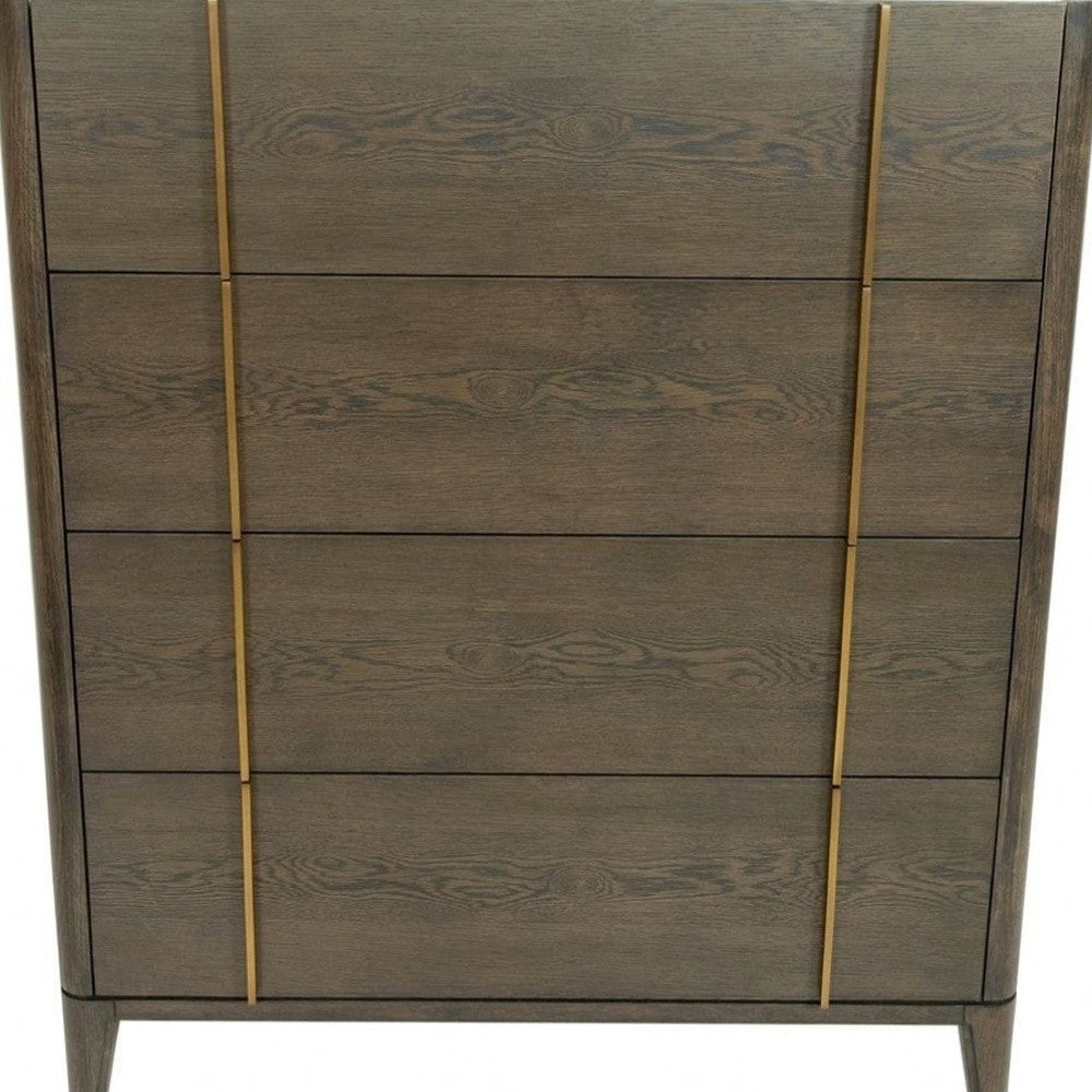 39" Dark Brown and gold Solid Wood Four Drawer Dresser-3