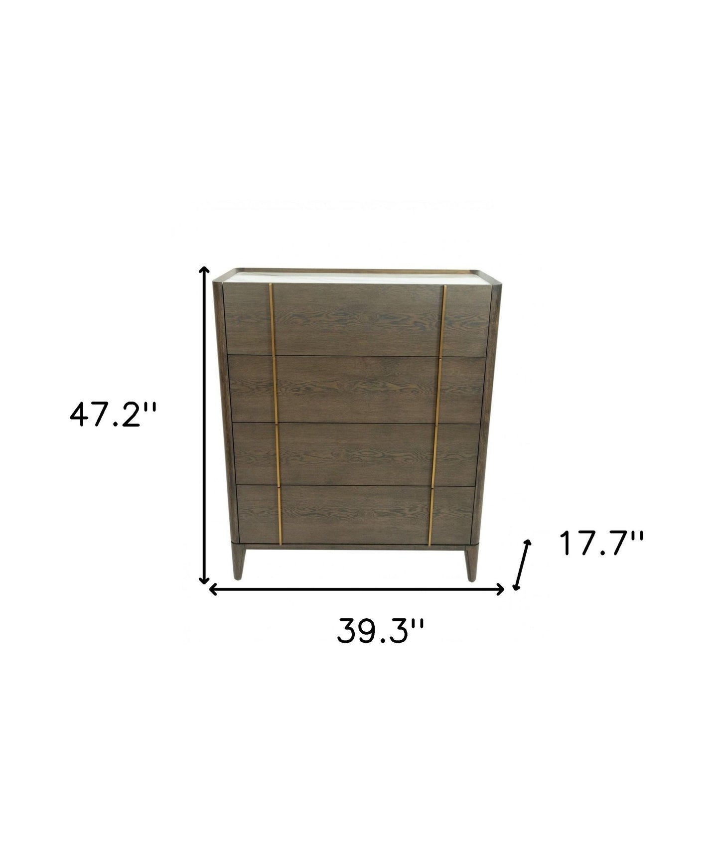39" Dark Brown and gold Solid Wood Four Drawer Dresser-5