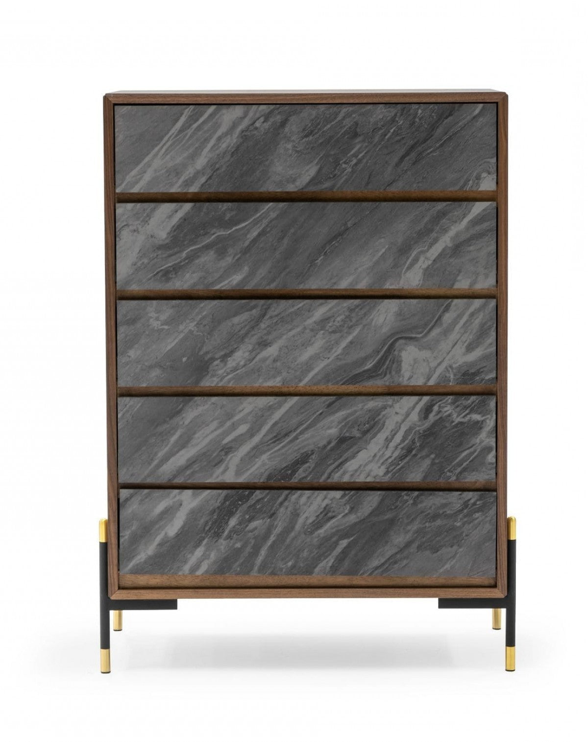 30" Walnut And Grey Manufactured Wood Five Drawer Chest-2