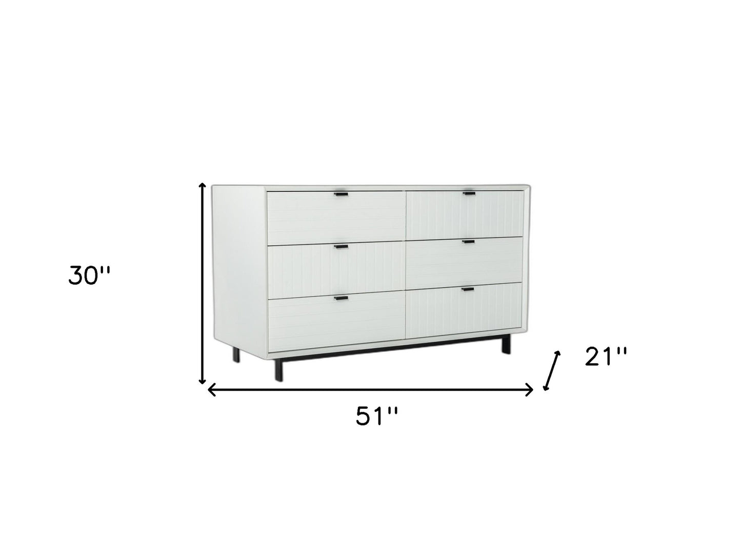 51" White Manufactured Wood Six Drawer Double Dresser-3