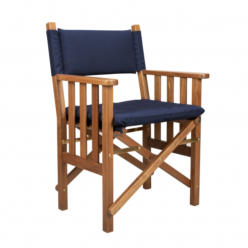 20" Navy Blue and Natural Wood Solid Wood Indoor Outdoor Director Chair with Navy Blue Cushion-1