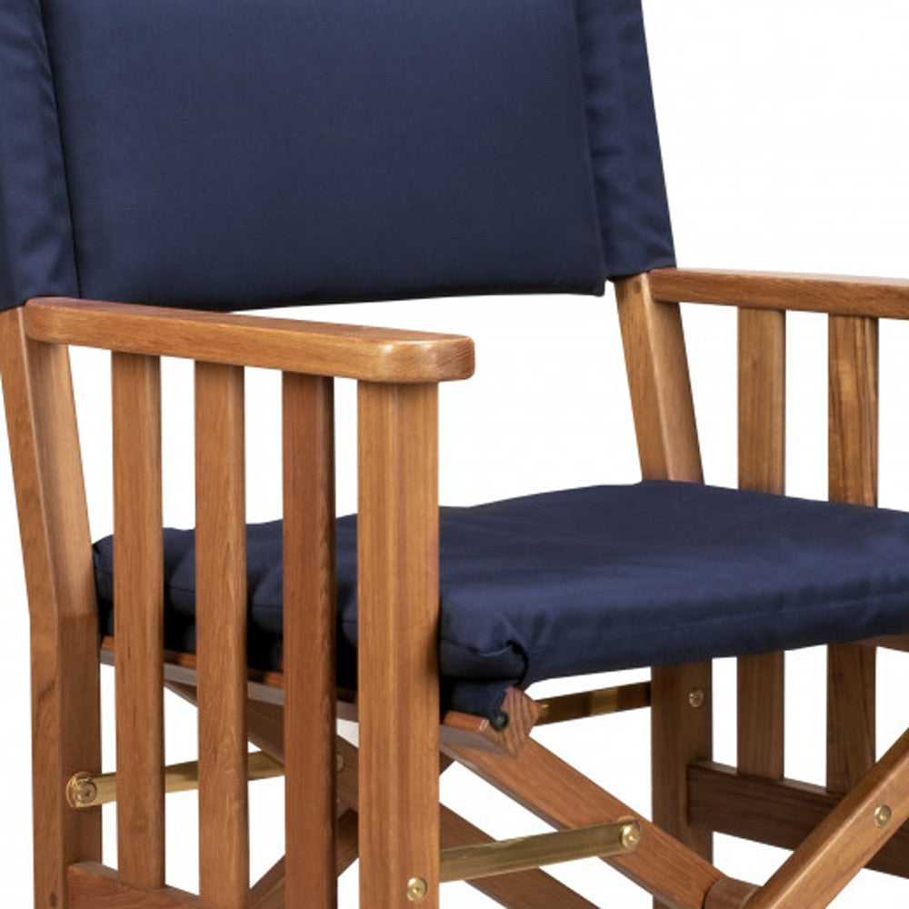 20" Navy Blue and Natural Wood Solid Wood Indoor Outdoor Director Chair with Navy Blue Cushion-3