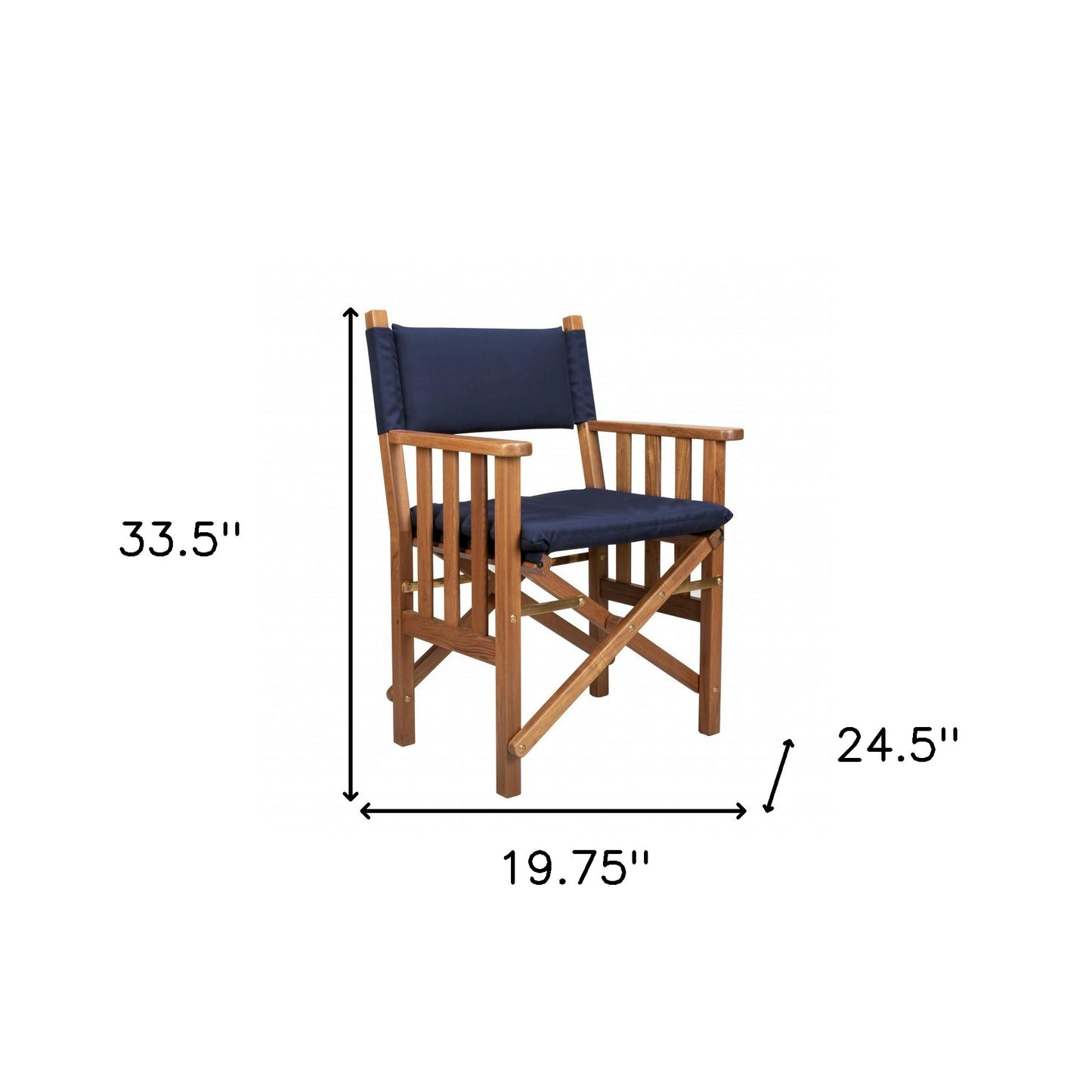 20" Navy Blue and Natural Wood Solid Wood Indoor Outdoor Director Chair with Navy Blue Cushion-4