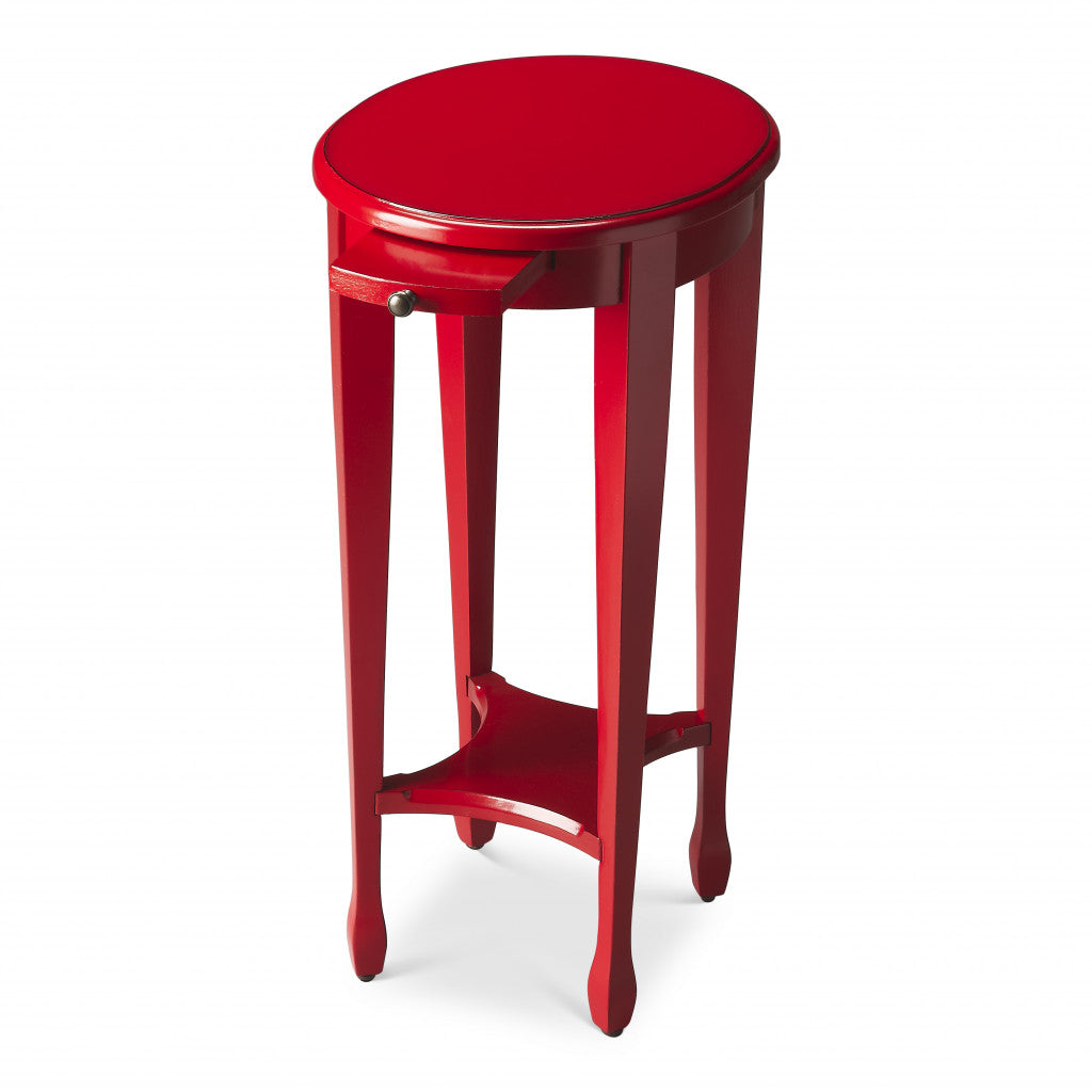 26" Red Manufactured Wood Oval End Table With Shelf-0