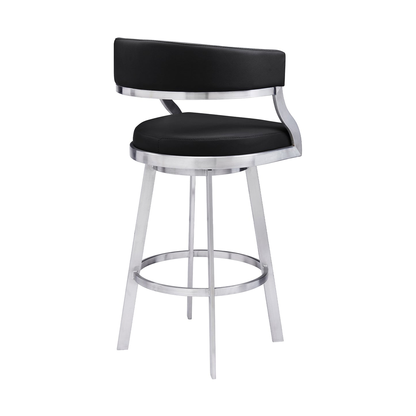 26" Black And Silver Faux Leather And Iron Swivel Low Back Counter Height Bar Chair-3