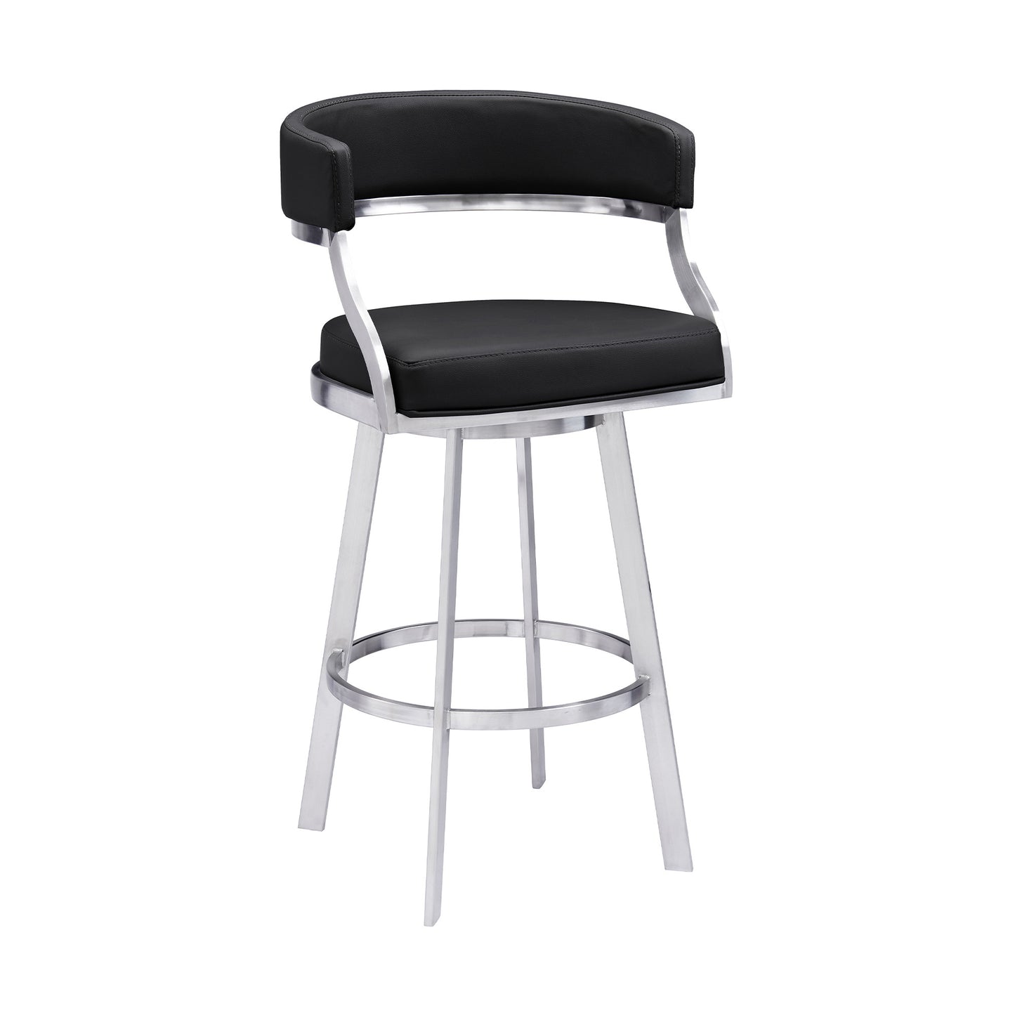 26" Black And Silver Faux Leather And Iron Swivel Low Back Counter Height Bar Chair-0