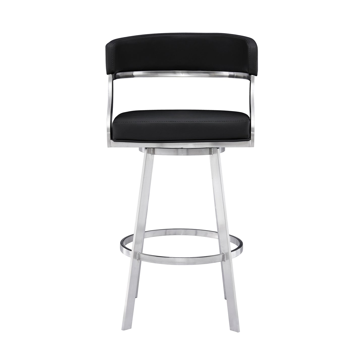 26" Black And Silver Faux Leather And Iron Swivel Low Back Counter Height Bar Chair-2