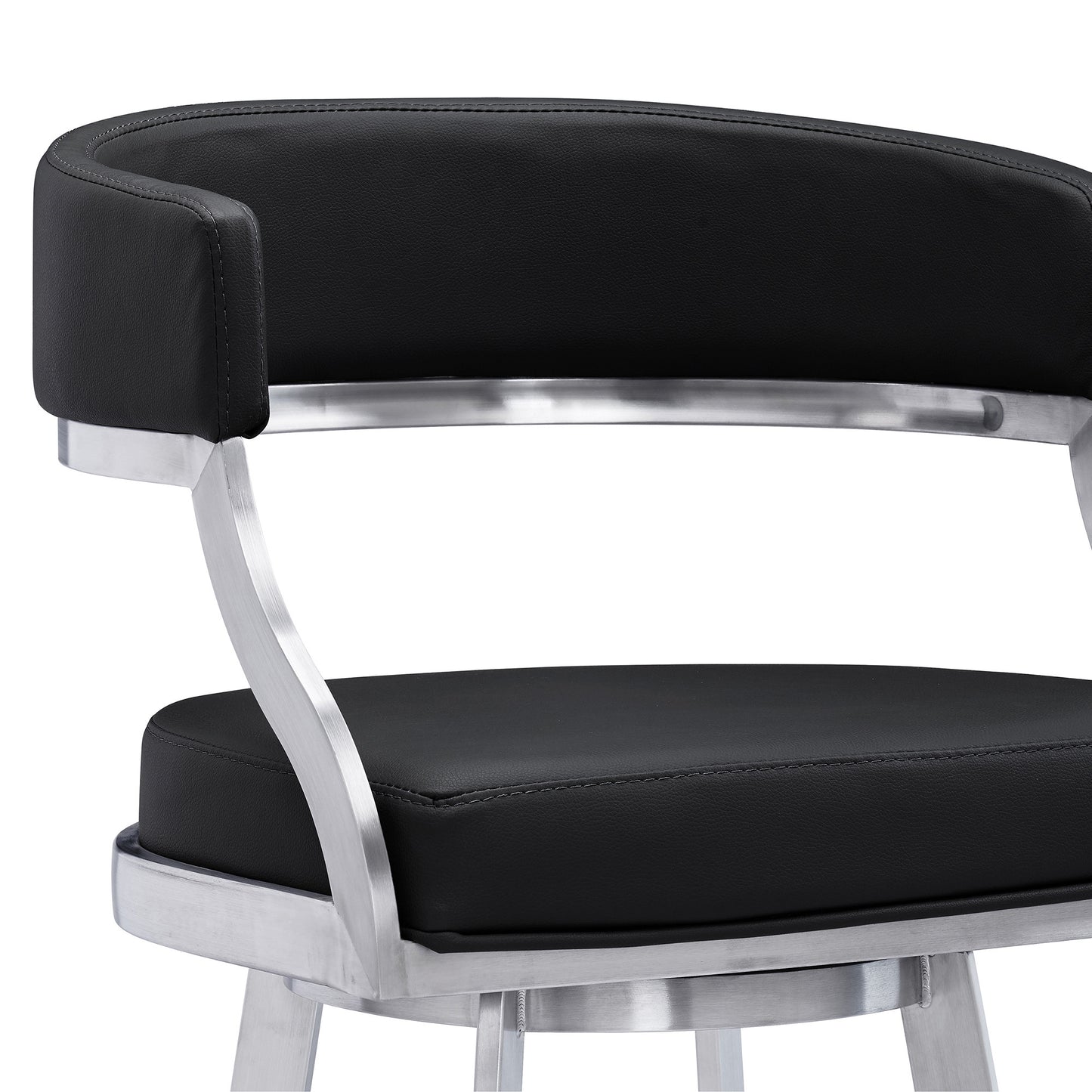 26" Black And Silver Faux Leather And Iron Swivel Low Back Counter Height Bar Chair-4