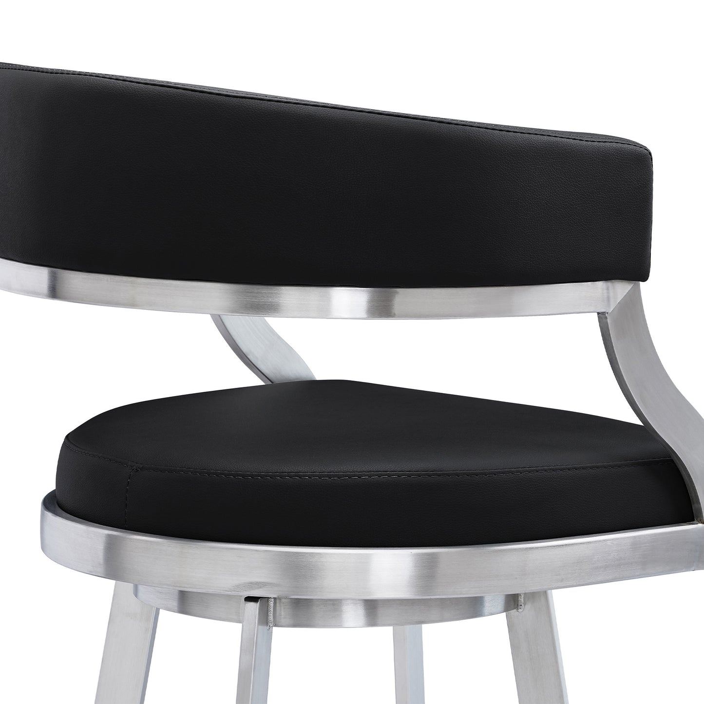 26" Black And Silver Faux Leather And Iron Swivel Low Back Counter Height Bar Chair-5