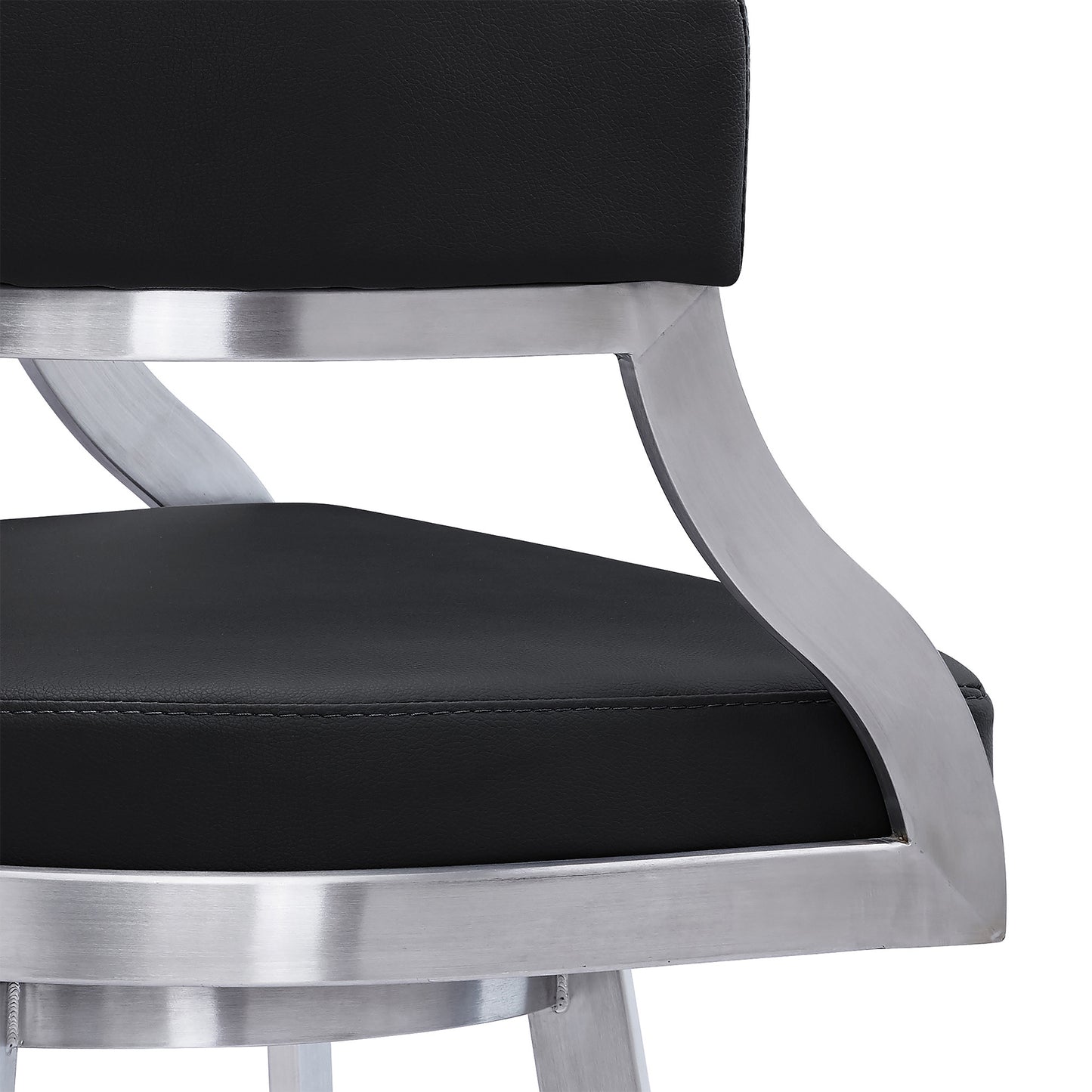 26" Black And Silver Faux Leather And Iron Swivel Low Back Counter Height Bar Chair-6
