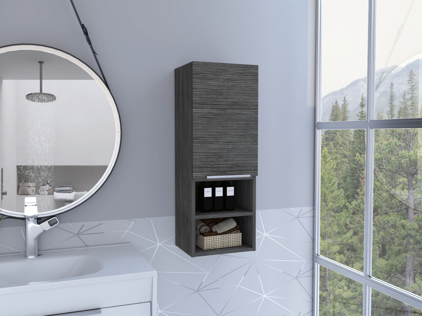 32" Smoky Gray Oak Accent Cabinet With Three Shelves-4