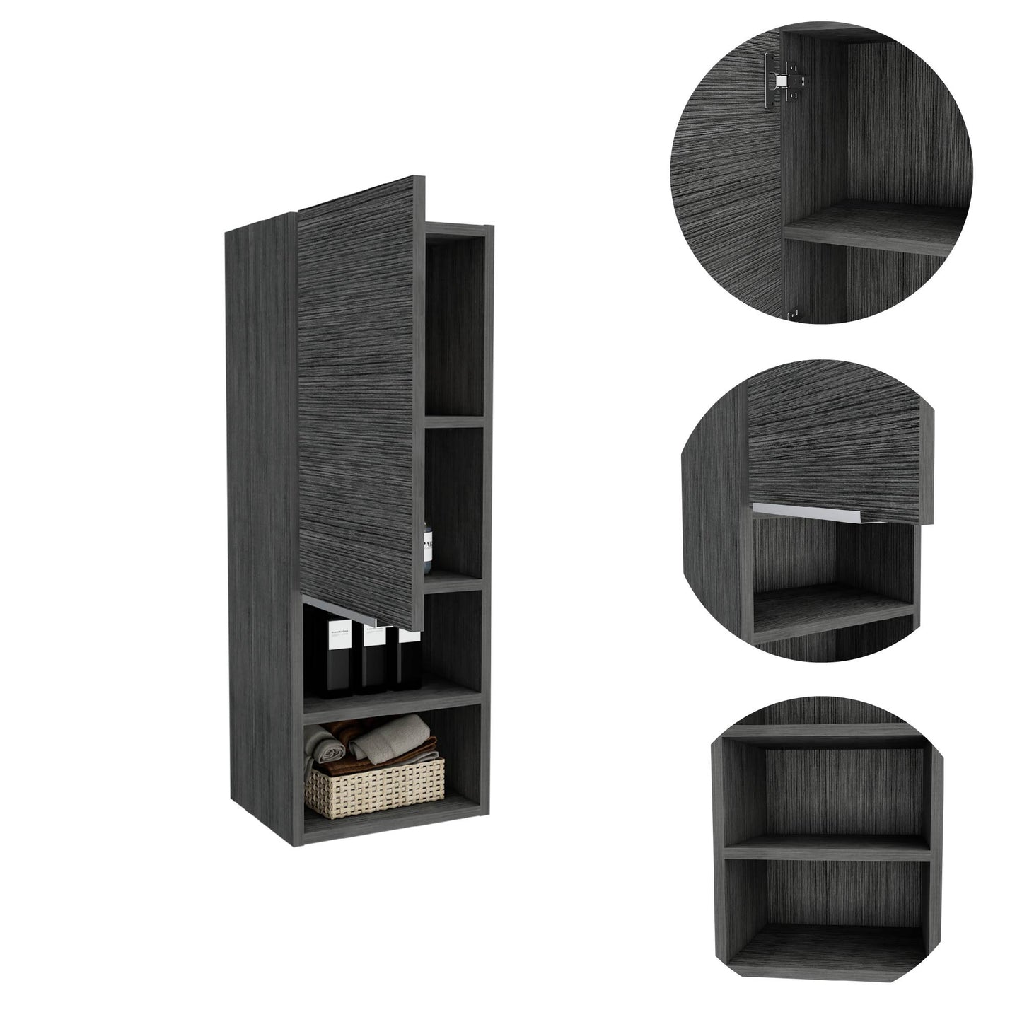 32" Smoky Gray Oak Accent Cabinet With Three Shelves-3