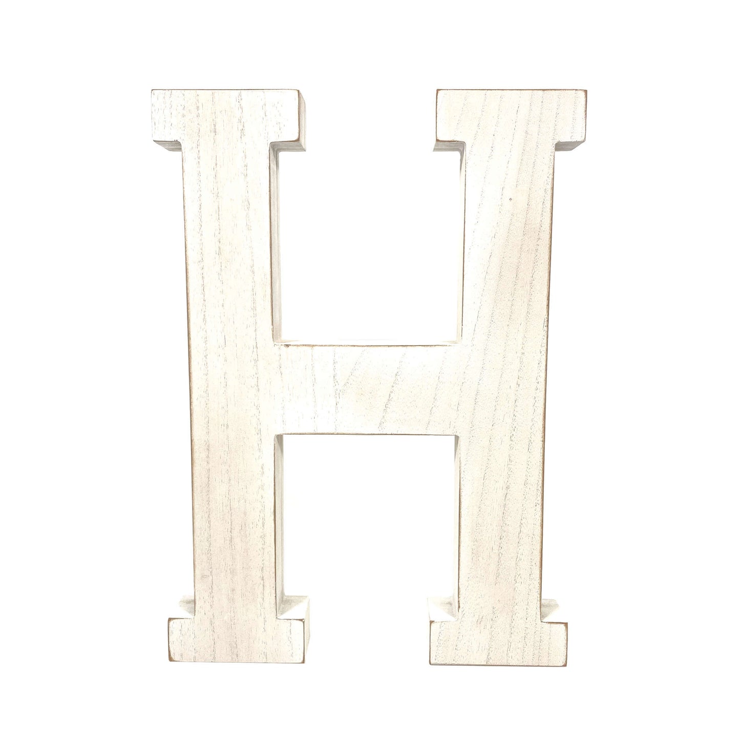 16" Distressed White Wash Wooden Initial Letter H Sculpture-2