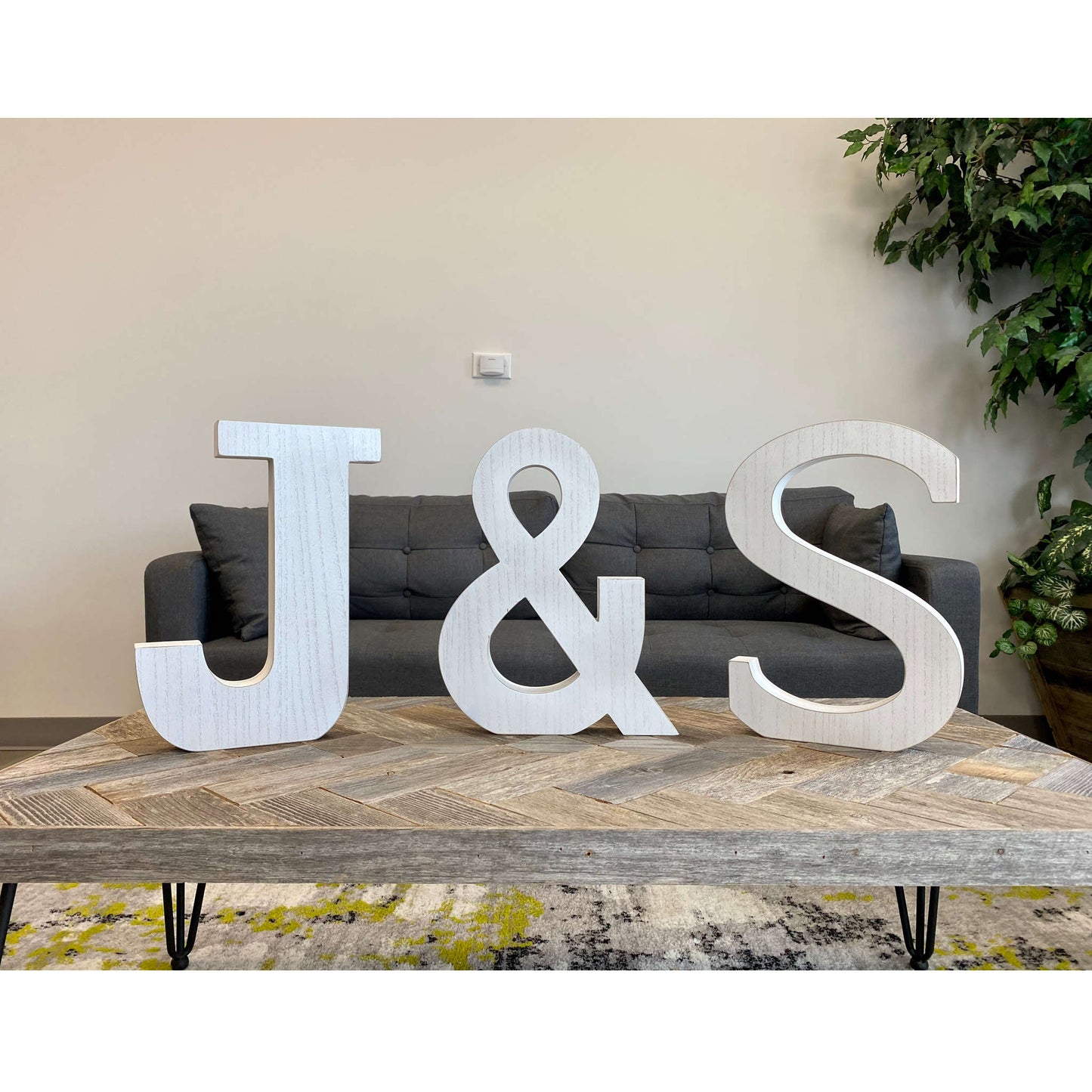 16" Distressed White Wash Wooden Initial Letter H Sculpture-3