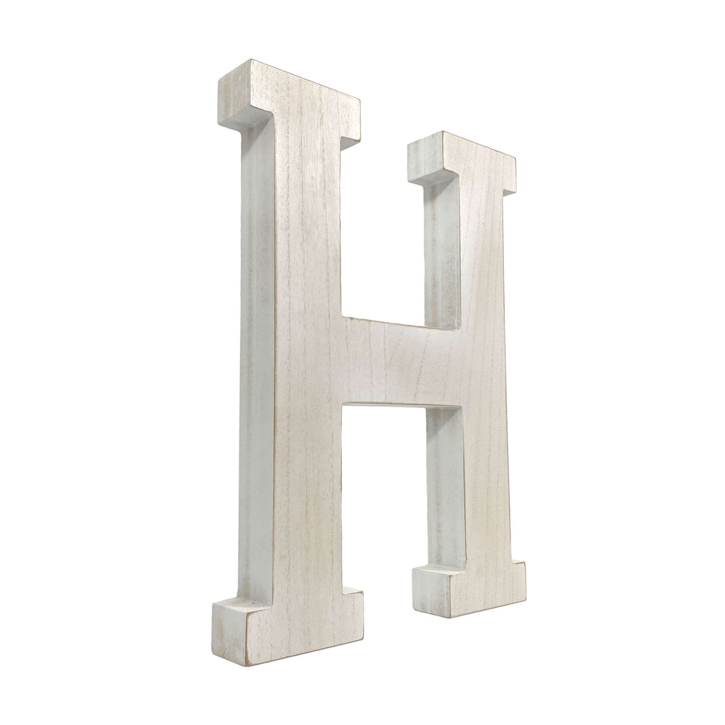 16" Distressed White Wash Wooden Initial Letter H Sculpture-1