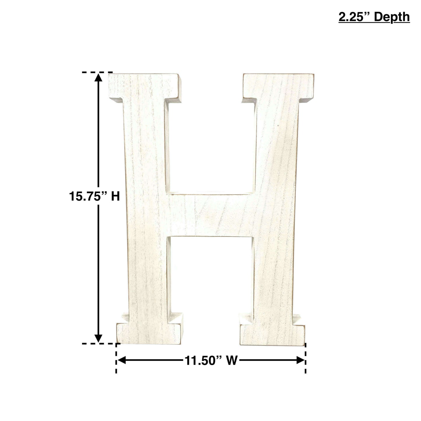 16" Distressed White Wash Wooden Initial Letter H Sculpture-6