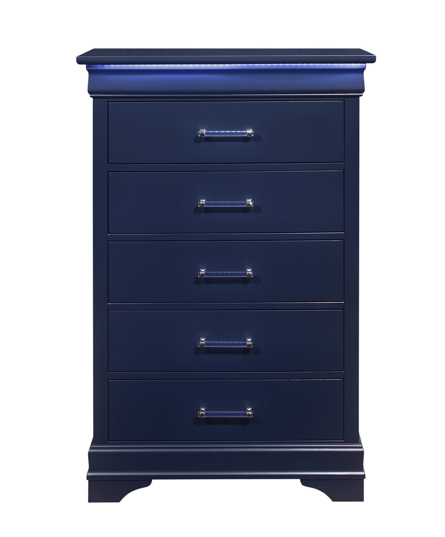 16" Blue Solid Wood Five Drawer Chest With LED Lighting-2