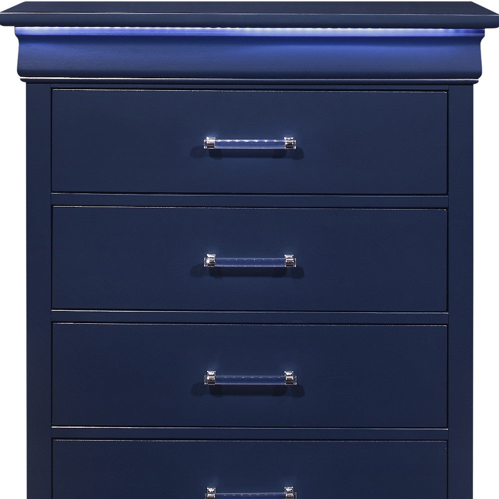 16" Blue Solid Wood Five Drawer Chest With LED Lighting-3