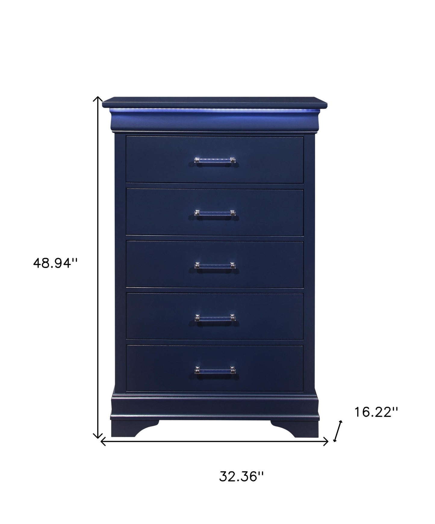 16" Blue Solid Wood Five Drawer Chest With LED Lighting-7