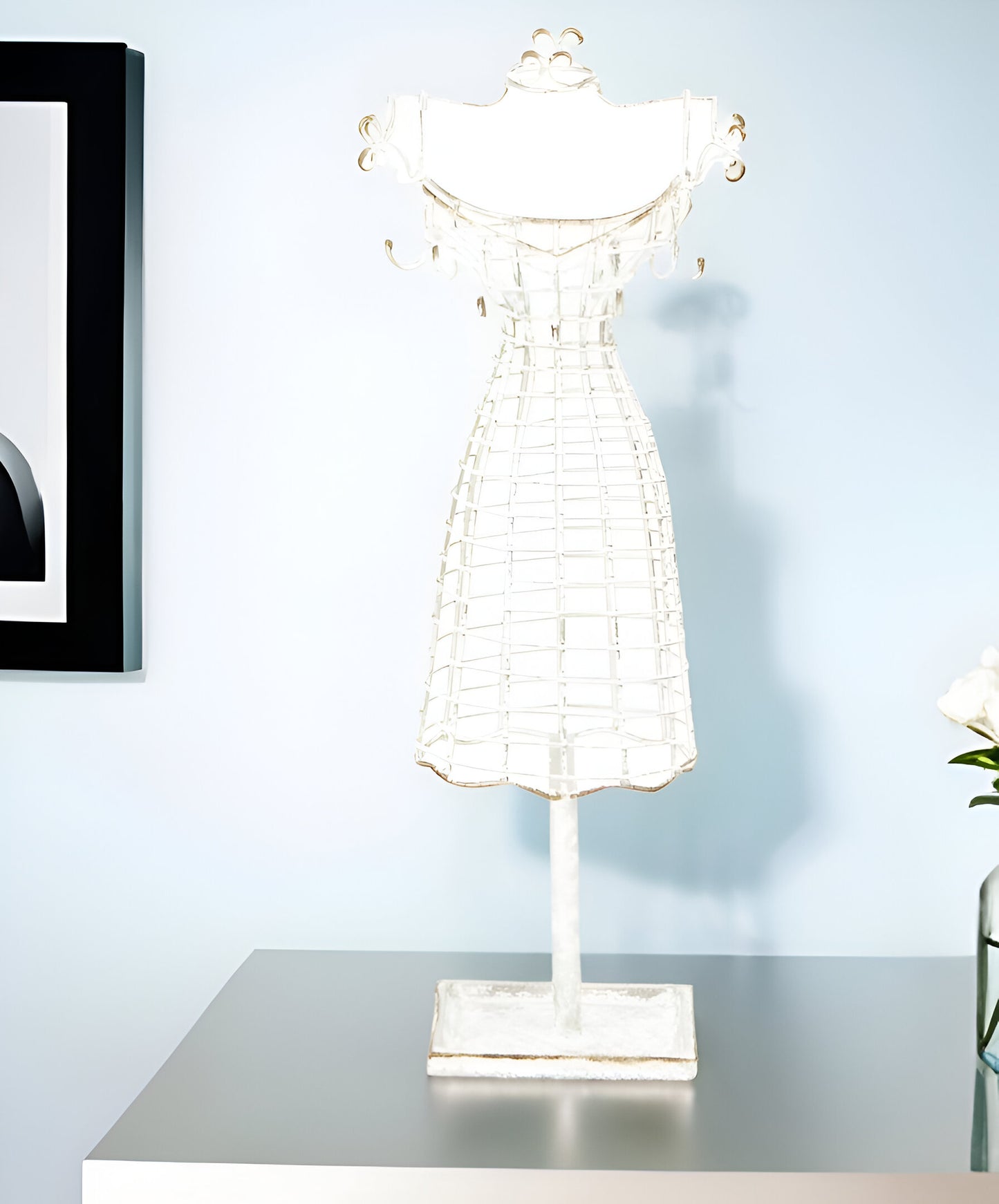 17" Silver Metal Dress Form Sculpture and Jewelry Holder-1