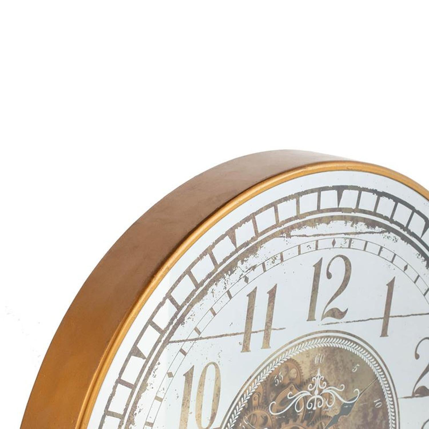 32" Circle Gold and Silver Metal and Mirror Analog Exposed Gear Wall Clock-3