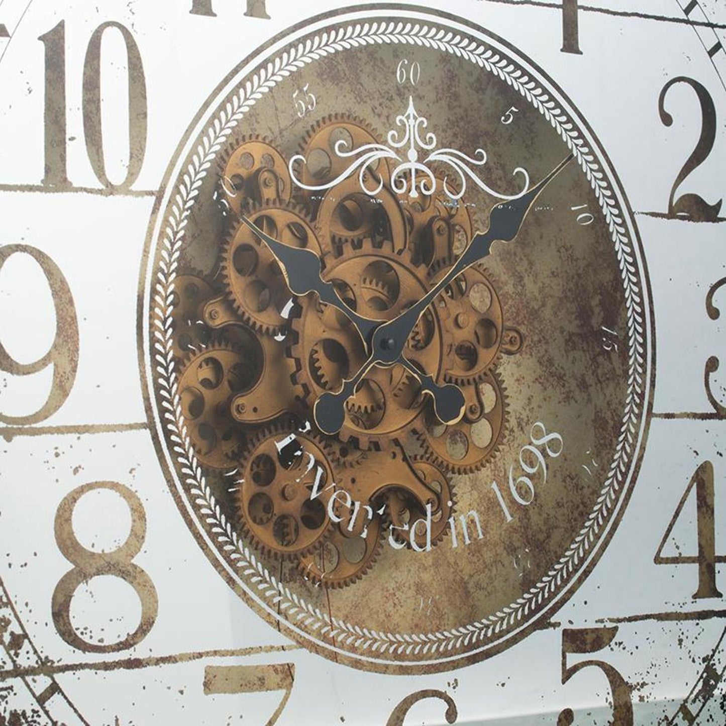 32" Circle Gold and Silver Metal and Mirror Analog Exposed Gear Wall Clock-4