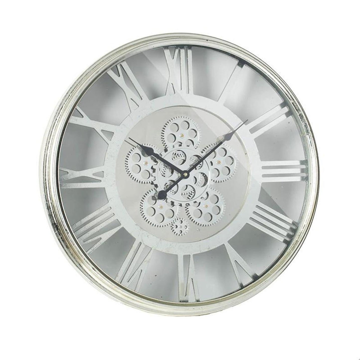 21" Circle Silver Metal and Glass Analog Exposed Gear Wall Clock-0