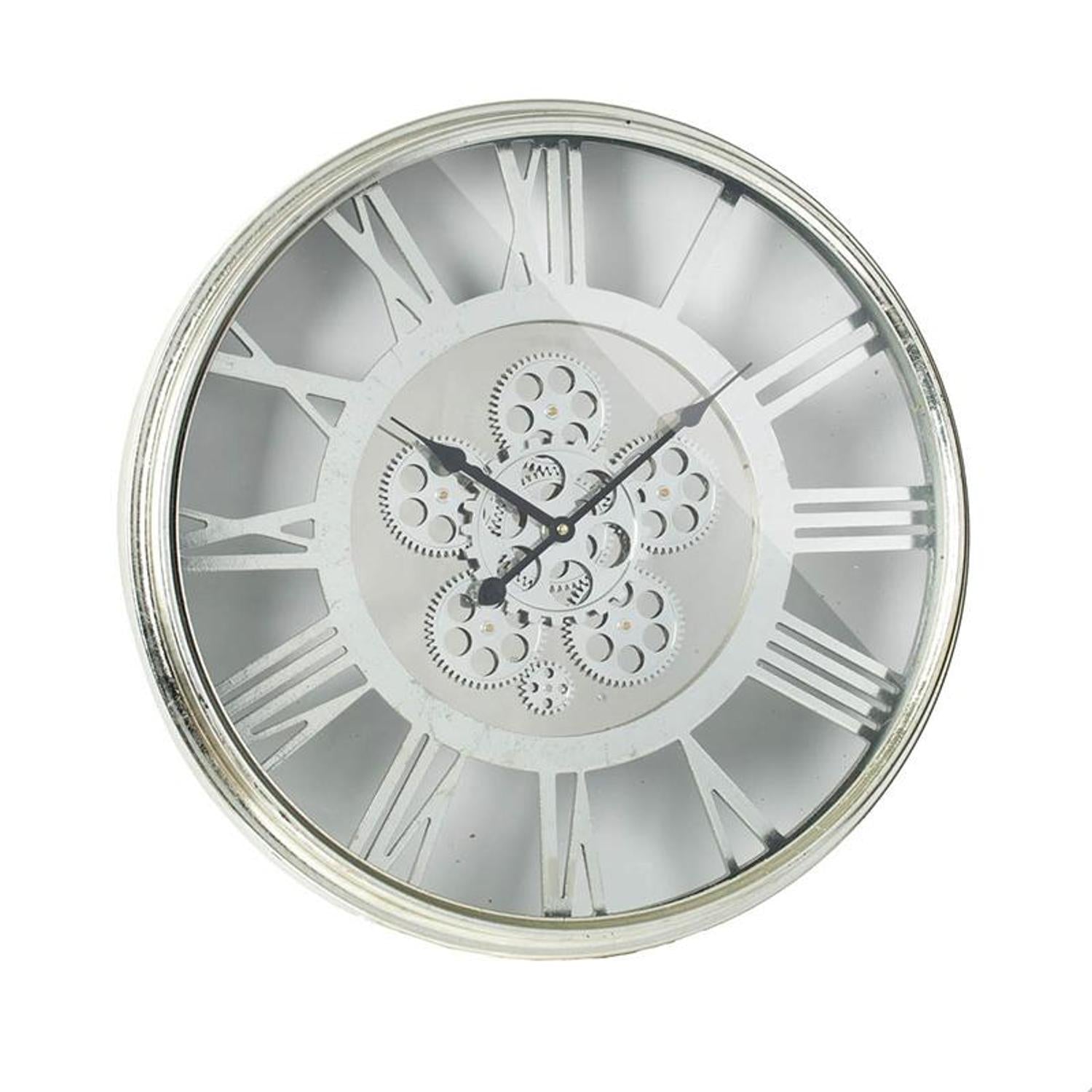 21" Circle Silver Metal and Glass Analog Exposed Gear Wall Clock-0