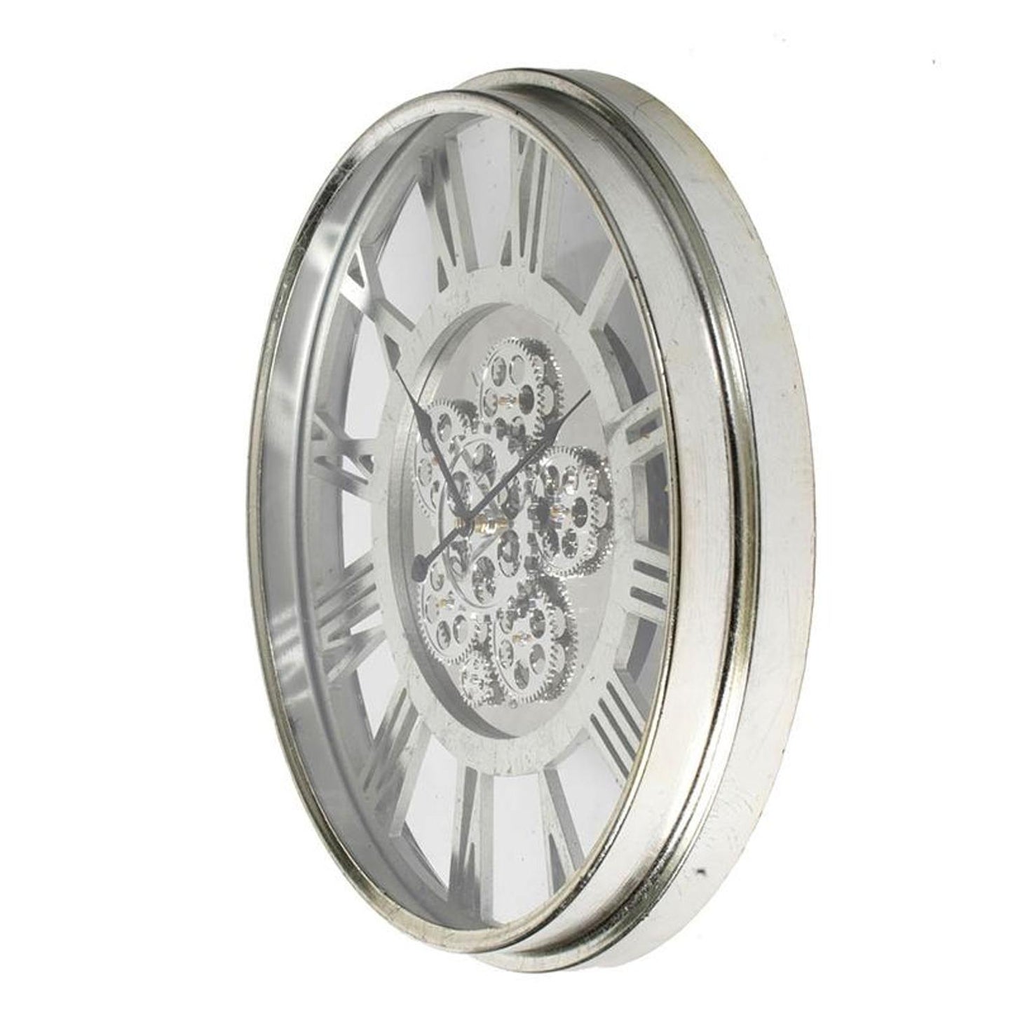 21" Circle Silver Metal and Glass Analog Exposed Gear Wall Clock-3