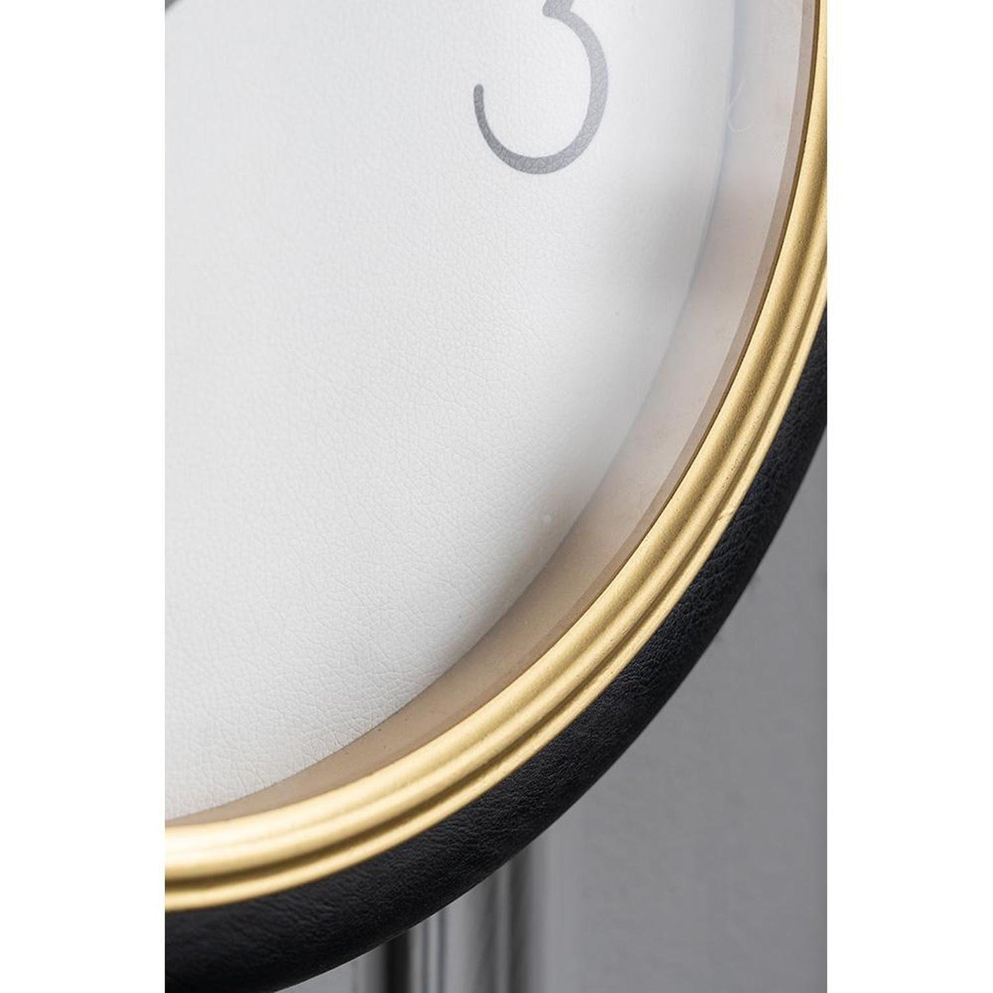 16" Black Gold And White Faux Leather And Iron Analog Exposed Gear Round Wall Clock-4