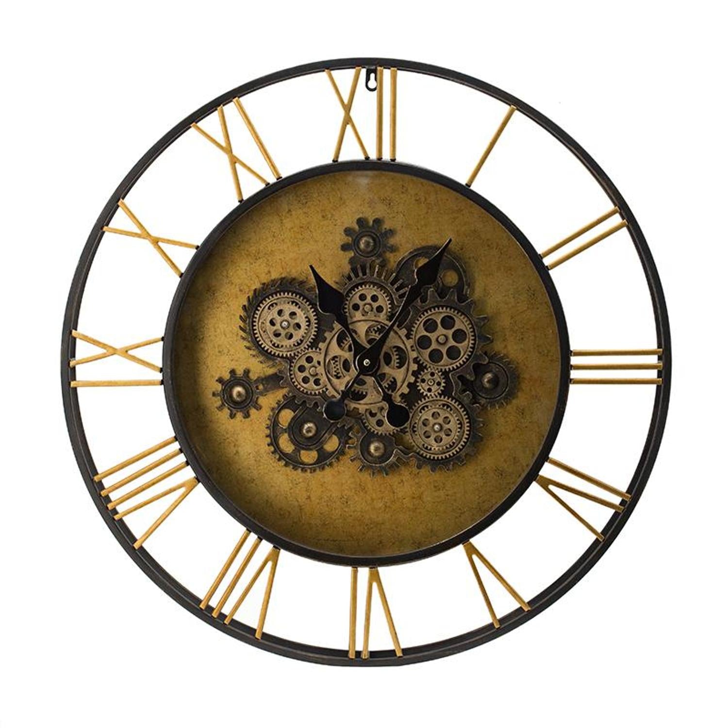 28" Circle Copper Metal and Glass Analog Exposed Gear Wall Clock-0