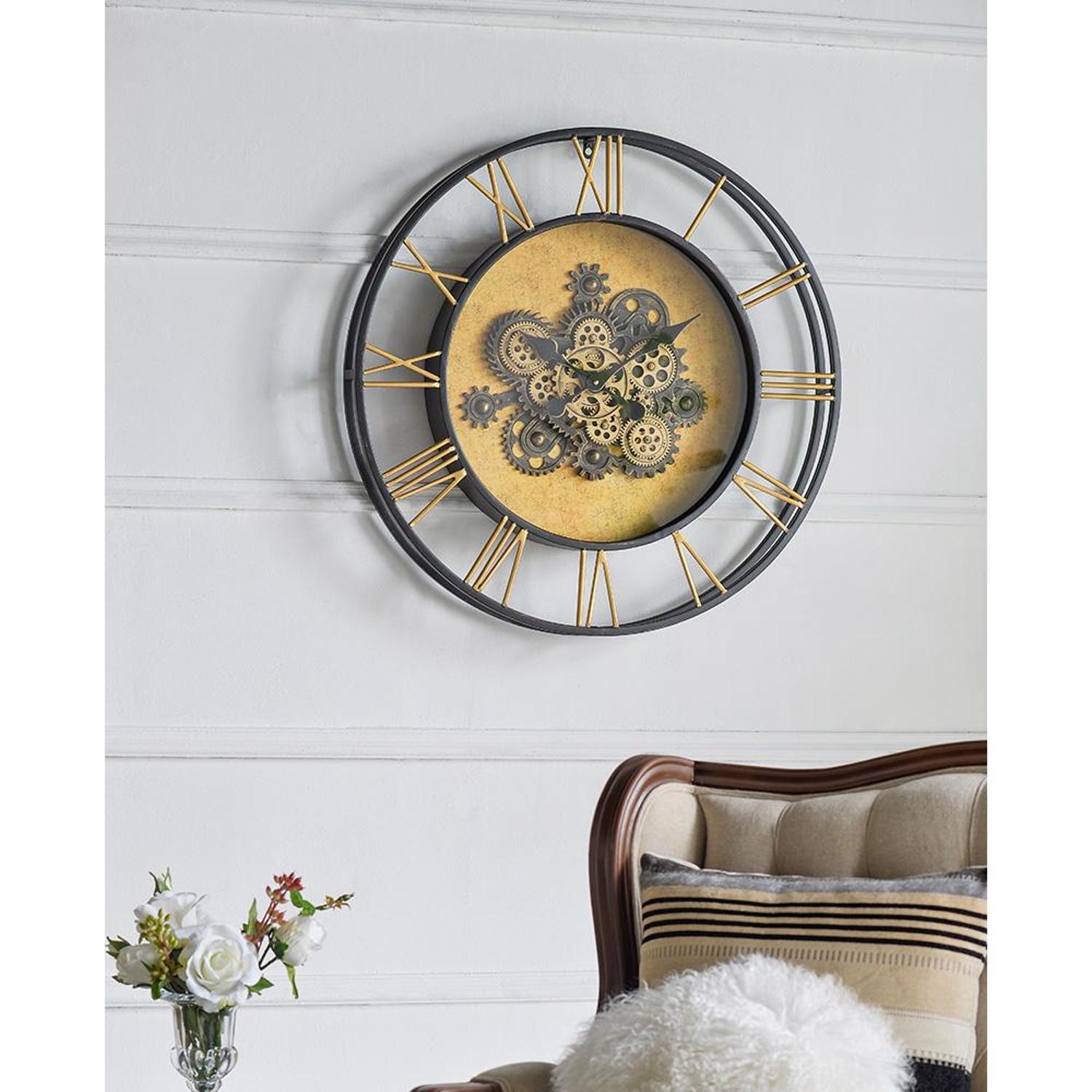28" Circle Copper Metal and Glass Analog Exposed Gear Wall Clock-6