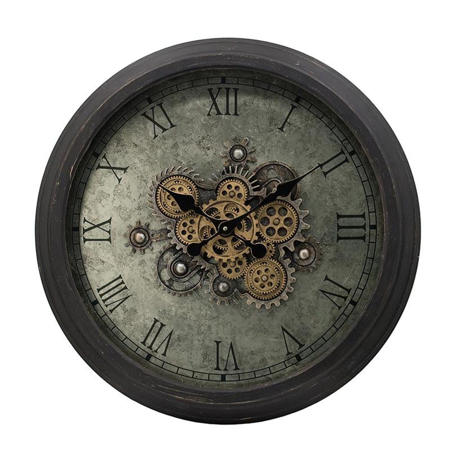 28" Circle Black and Gray Wood and Glass Analog Exposed Gear Wall Clock-0