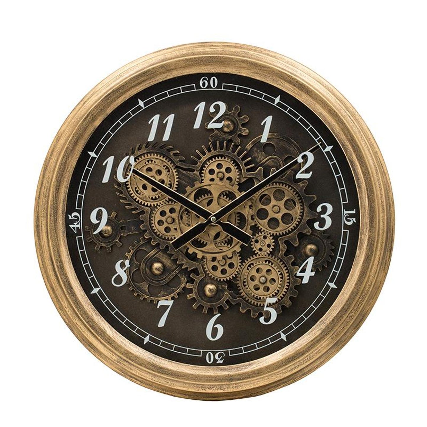 21" Circle Black and Gold Wood and Glass Analog Exposed Gear Wall Clock-0