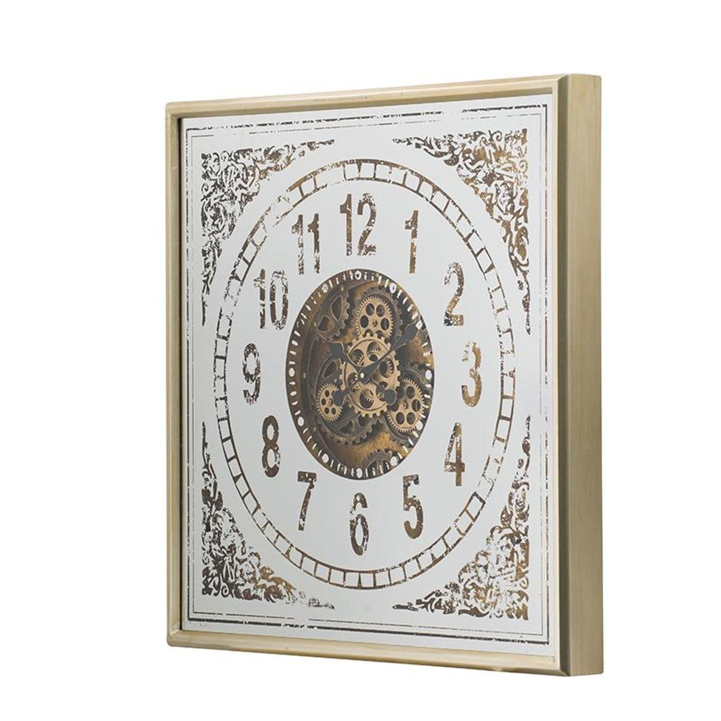 32" Square Gold and Silver Wood and Mirror Analog Exposed Gear Wall Clock-2